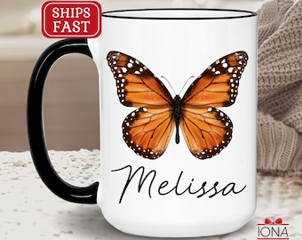 Personalized Monarch Butterfly Coffee Mug – Custom Name Gift