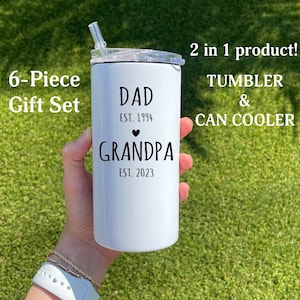 Personalized new Grandpa gift, Pregnancy Announcement grandparents gift, 12 oz Slim/Thick duozie, Can cooler Tumbler for Grandpa Est 2023