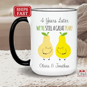 4th Anniversary Mug, 4 Year Wedding Anniversary Gift For Him Her, Happy Great Pear Anniversary Wife Husband Personalized Couple Coffee Mug