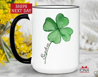 Shamrock Mug, Shamrock Gifts, Four Leaf Clover, 4 leaf clover, St. Patrick's Day, Irish, Personalized, Custom, Gift, Coffee Cup, Lucky Day