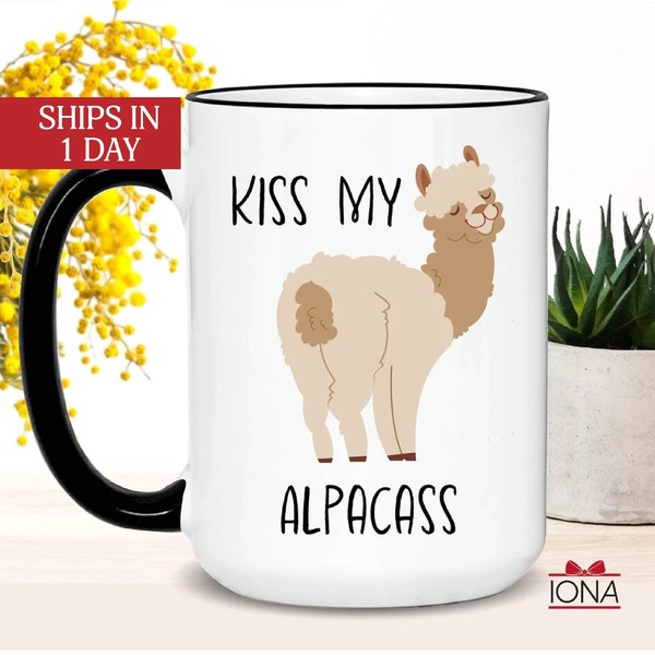 Kiss My Alpaca Coffee Mug, Funny Morning Mug, Llama Tea Cup, Alpaca Face Back, Funny Animal, Christmas Gift, Gift for women, Gift for Him