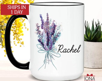 Lavender Name Mug, Gift for Women, Custom Name Coffee Mug, Name Coffee Cup Floral Design, Personalized Gift for Her, Mug With Name for Girls