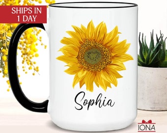 Sunflower Mug, Personalized Sunflower Lover Gift, Sunflower Coffee Mug, Sunflower Tea Cup, Sunflower Gifts For Her, Sunflower Gifts Women