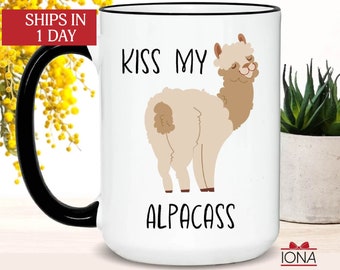 Kiss My Alpaca Coffee Mug, Funny Morning Mug, Llama Tea Cup, Alpaca Face Back, Funny Animal, Christmas Gift, Gift for women, Gift for Him