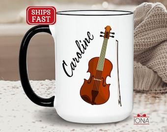 Violin Coffee Mug, Custom Name Violin Player Gifts for Men, Gift for Women, Violin Music Teacher Birthday, Personalized Gift for Violinist