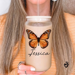 Personalized Name Monarch Butterfly Glass tumbler