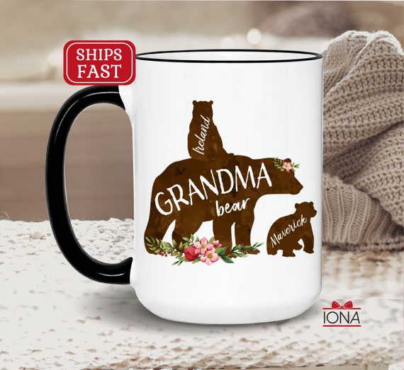 Personalized Grandma Bear Mug – Custom Grandkids Names Coffee Mug