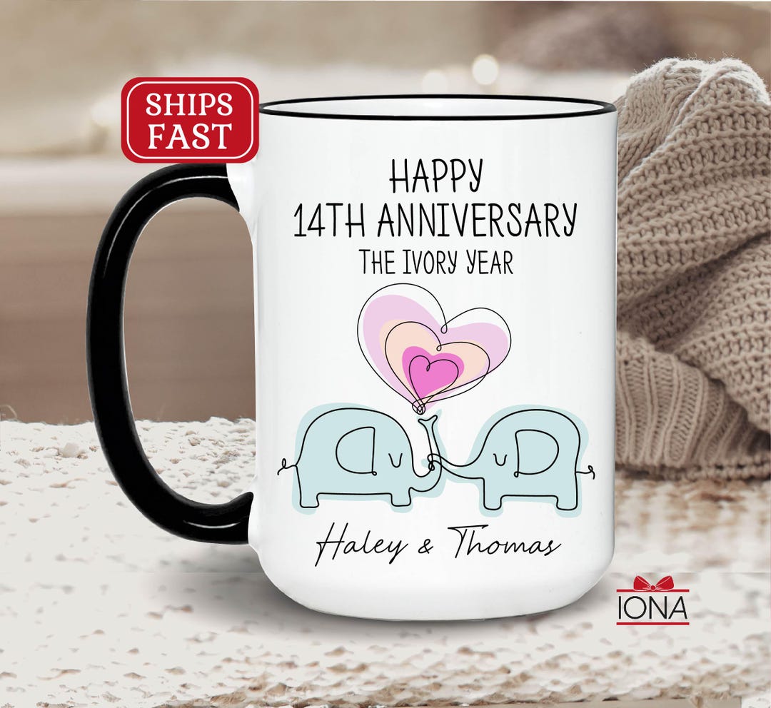 14th Anniversary Mug, 14 Year Wedding Anniversary Gift for Him, Happy