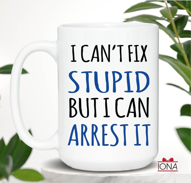 Personalized Police Officer Mug, Police officer gifts, Custom Cop Husband, Gift for Police Officer, I can't fix stupid but I can arrest it zdjęcie 6