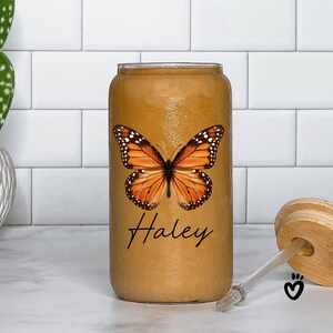Personalized Name Monarch Butterfly Glass tumbler