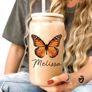 Personalized Name Monarch Butterfly Glass tumbler