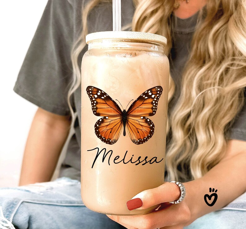 Personalized Name Monarch Butterfly Glass tumbler