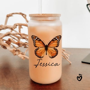 Personalized Name Monarch Butterfly Glass tumbler
