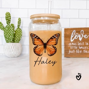 Personalized Name Monarch Butterfly Glass tumbler