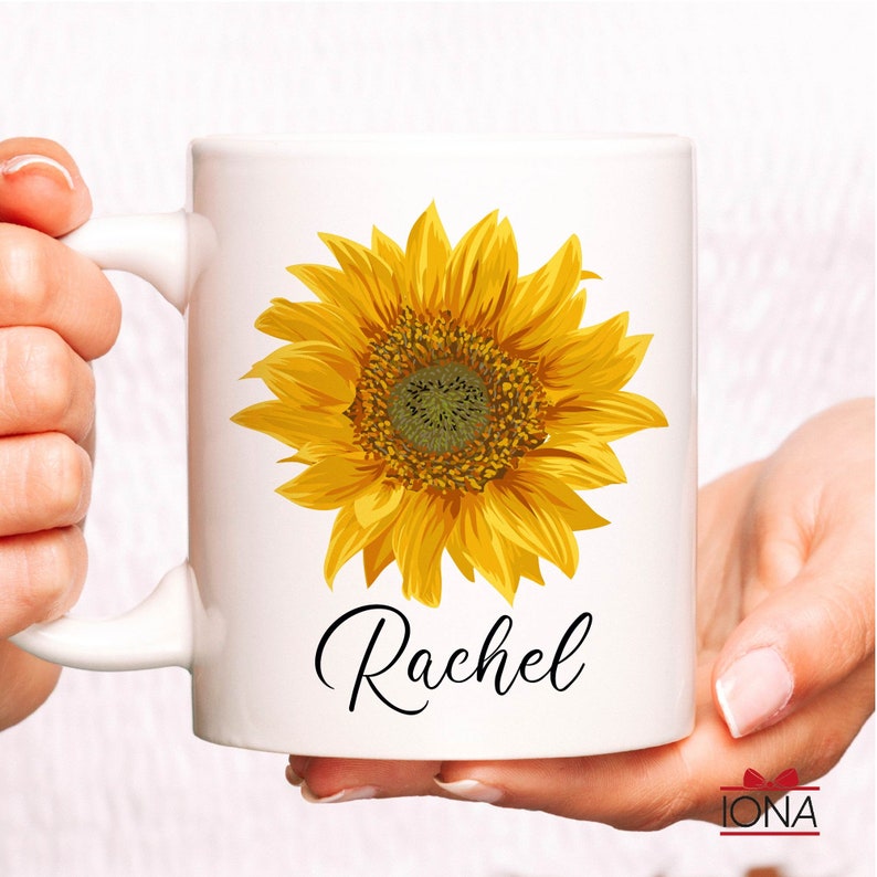 Sunflower Mug, Personalized Sunflower Lover Gift, Sunflower Coffee Mug, Sunflower Tea Cup, Sunflower Gifts For Her, Sunflower Gifts Women image 2