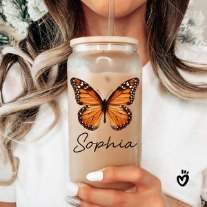 Personalized Name Monarch Butterfly Glass tumbler
