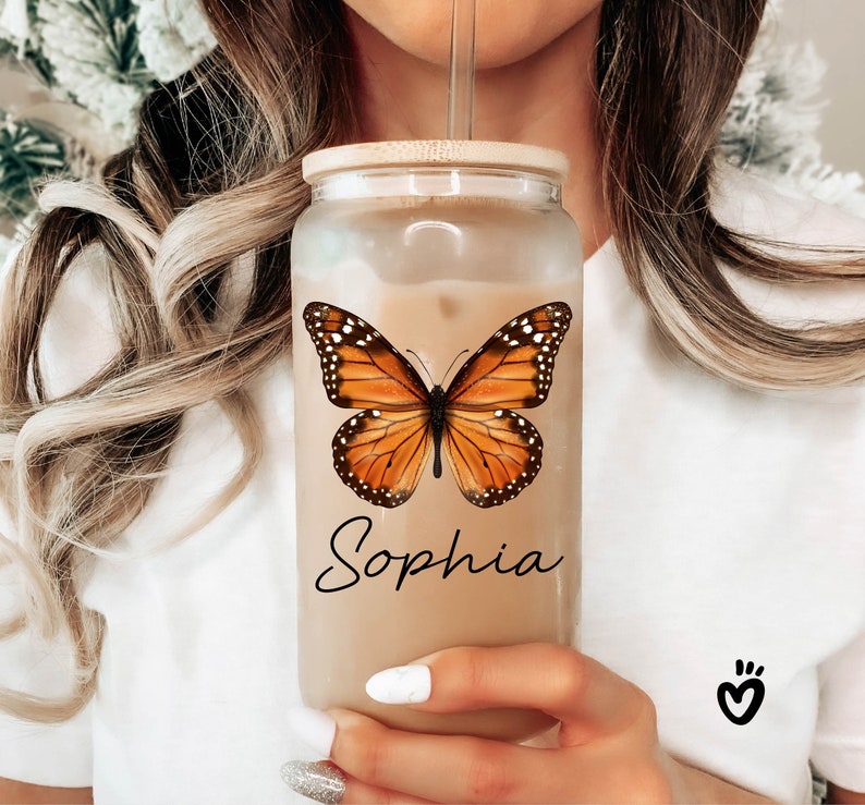 Personalized Name Monarch Butterfly Glass tumbler
