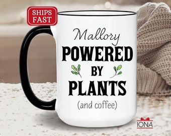 Personalized Vegan Mug - Powered By Plants and Coffee - Gift for Vegan - Vegan Gift - Vegan Christmas Gift - Gift for Woman, Vegetarian Gift