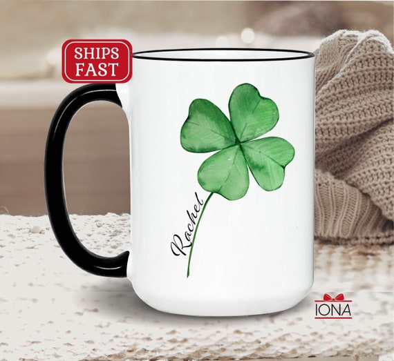 Shamrock Mug, Shamrock Gifts, Four Leaf Clover, 4 leaf clover, St. Patrick's Day, Irish, Personalized, Custom, Gift, Coffee Cup, Lucky Day