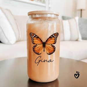 Personalized Name Monarch Butterfly Glass tumbler