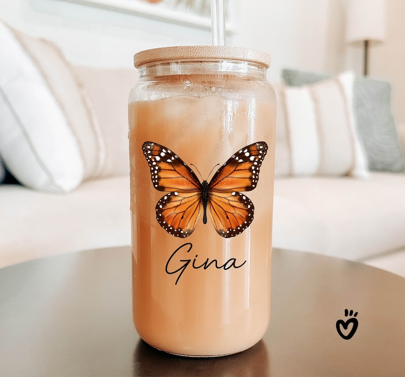 Personalized Name Monarch Butterfly Glass tumbler
