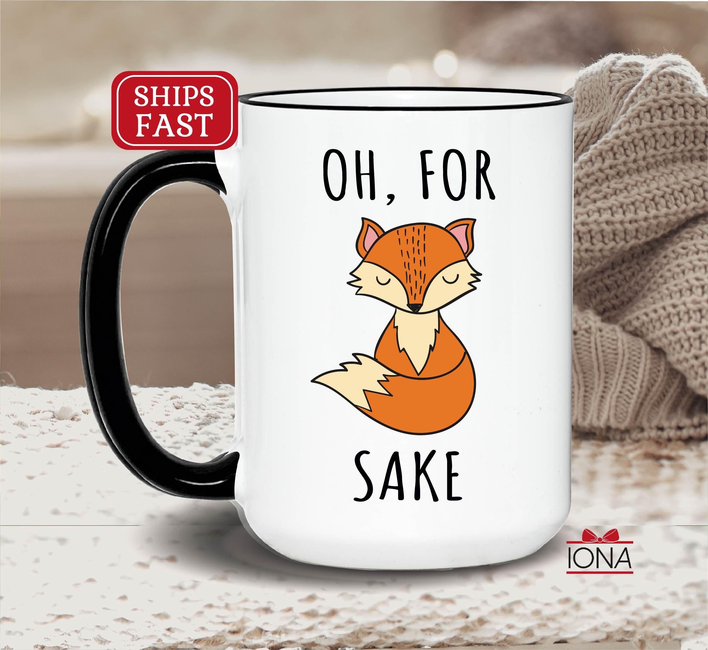 Gift Base Federa Per Cuscino 40x40 Cm In Tessuto Effetto Lino, Con Scritta 'Oh For Fox Sake', Stampa Su Un Lato, Senza Imbottitura