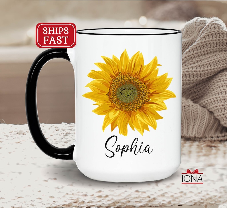 Sunflower Mug, Personalized Sunflower Lover Gift, Sunflower Coffee Mug, Sunflower Tea Cup, Sunflower Gifts For Her, Sunflower Gifts Women image 1