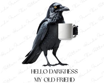 Gothic Crow Coffee PNG: Funny Dark Humor Sublimation Design (Digital Download)