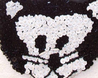 Sequin Beaded Coin Purse Keychain BLACK & WHITE MOUSE