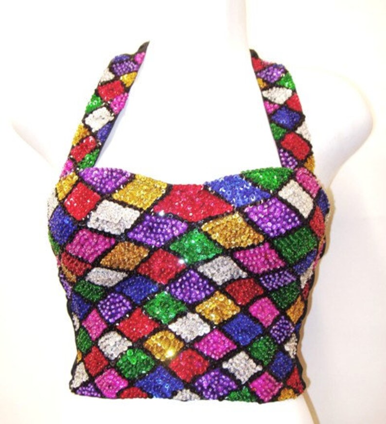 Sequin Bustier Halter Top MOSAIC SQUARES Etsy