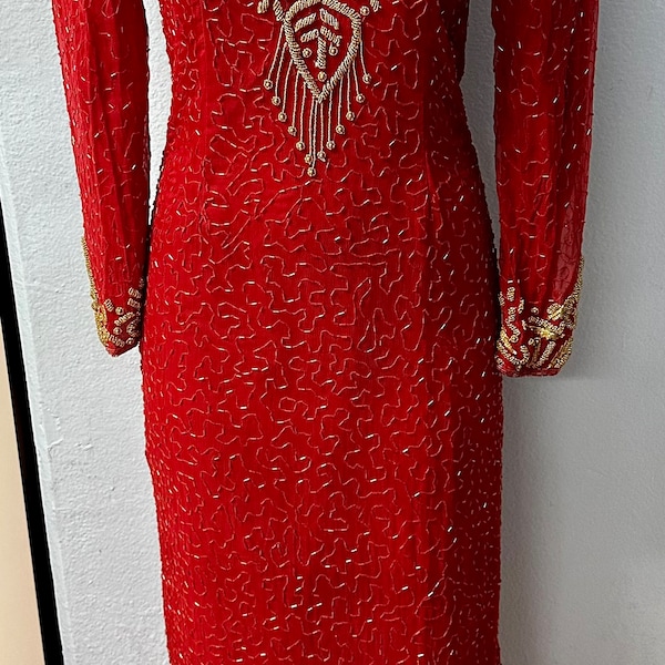 Sequin Elegant Evening Dress Red with Gold