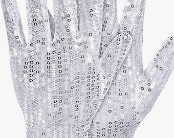 Sequined Fabric Costume Dance Gloves Silver