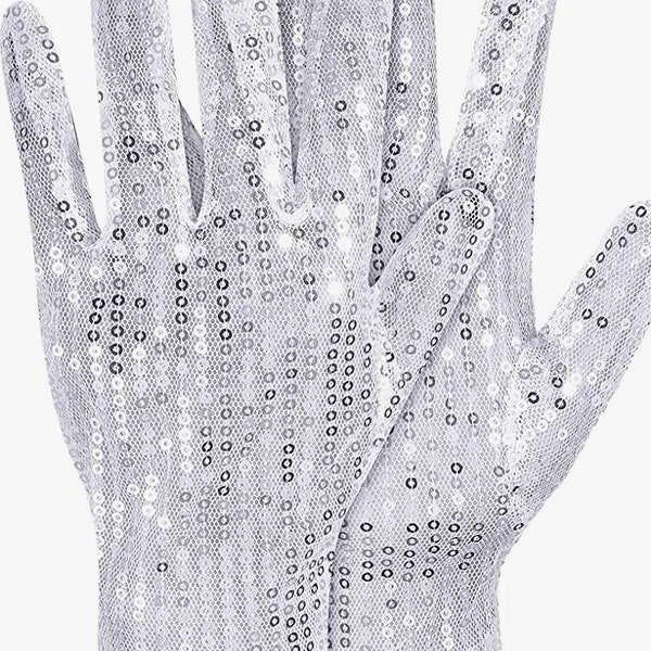 Sequined Fabric Costume Dance Gloves Silver