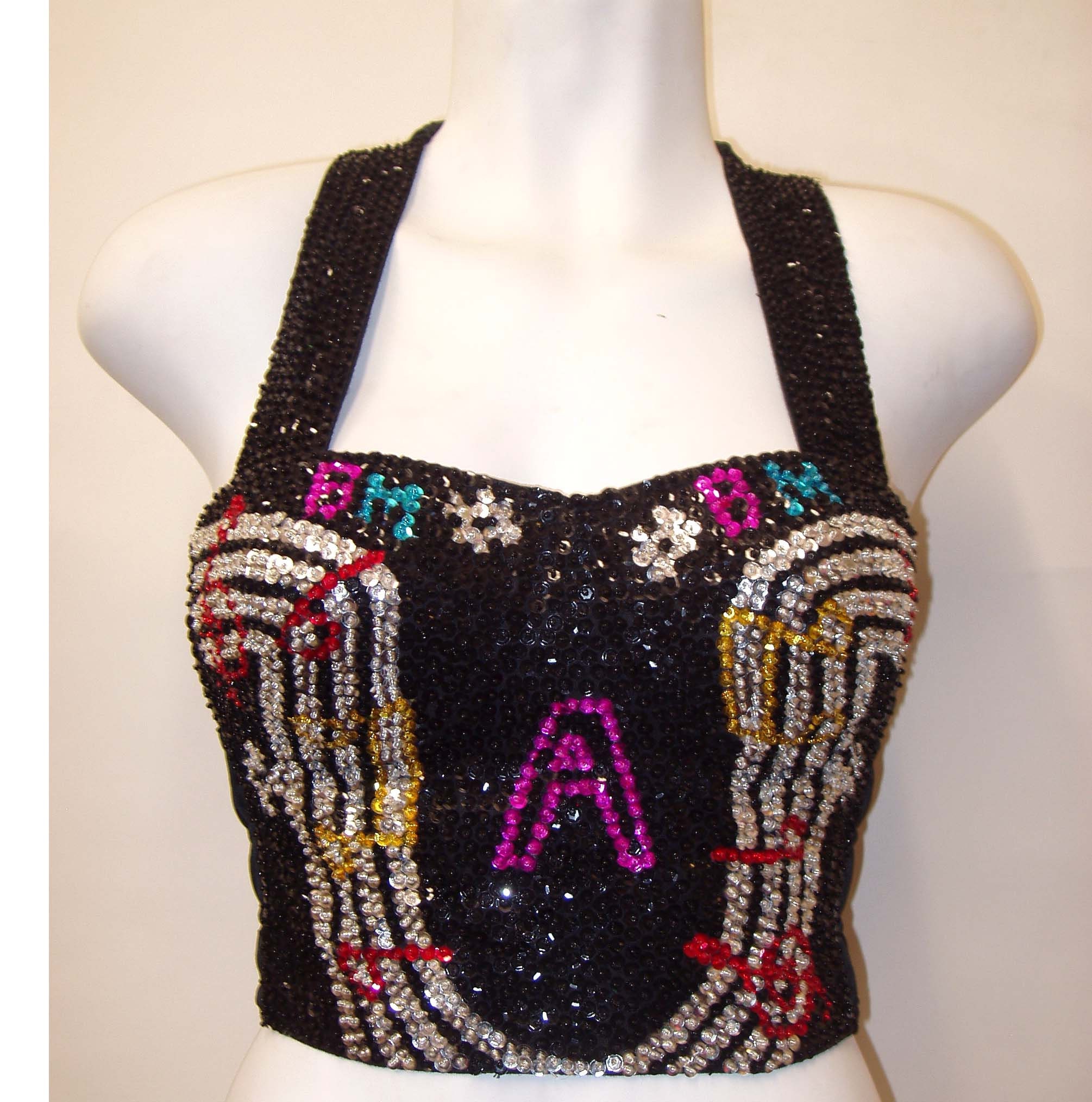 Sequin Bustier Halter Top BLACK W/musical NOTES Etsy