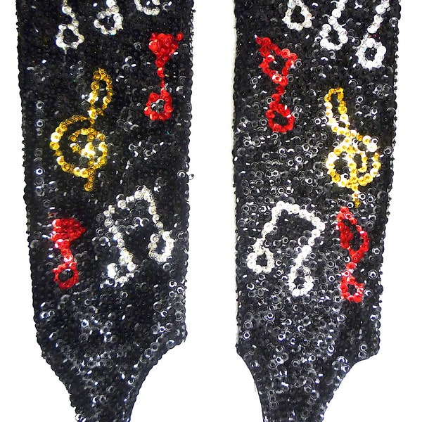 Sequin Elbow Gloves Black w/COLOR MUSIC NOTES