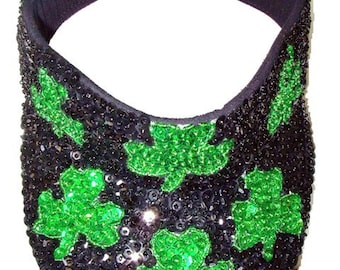 Sequin Sun Visor BLACK with SHAMROCK