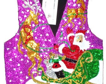 Sequin Vest SANTA'S SLEIGH PURPLE