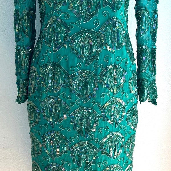 Sequin Embroidered Open Back Dress in Green main image 1