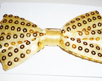 Sequins Over Fabric Bow Tie Gold Adult Unisex