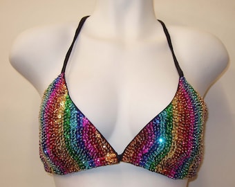 2pc Sequin Triangle Bikini Set RAINBOW