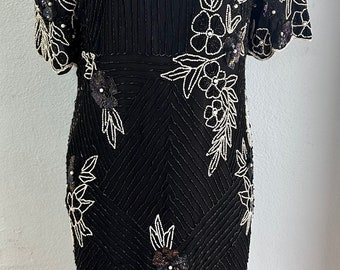 Sequin Evening Dress Black & White