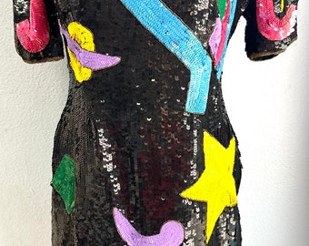 Sequin Dress Black Multi