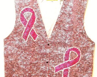 Sequin Vest PINK w/PINK RIBBONS