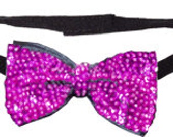 Sequin Bow Tie FUSHIA HOT PINK Adult Unisex