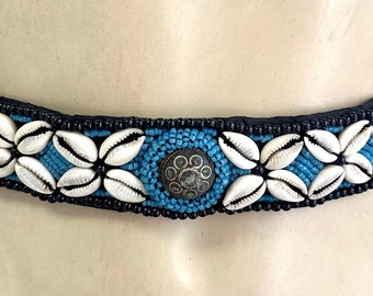 Fashion Shell Beaded Belt Blue