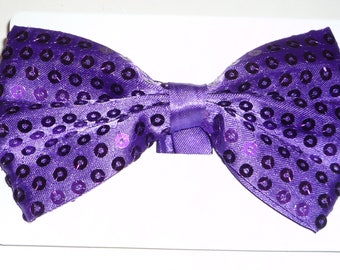 Sequins Over Fabric Bow Tie Purple Adult Unisex