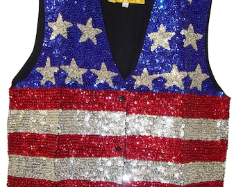 Sequin Vest USA Silver with USA Flag Size MEDIUM