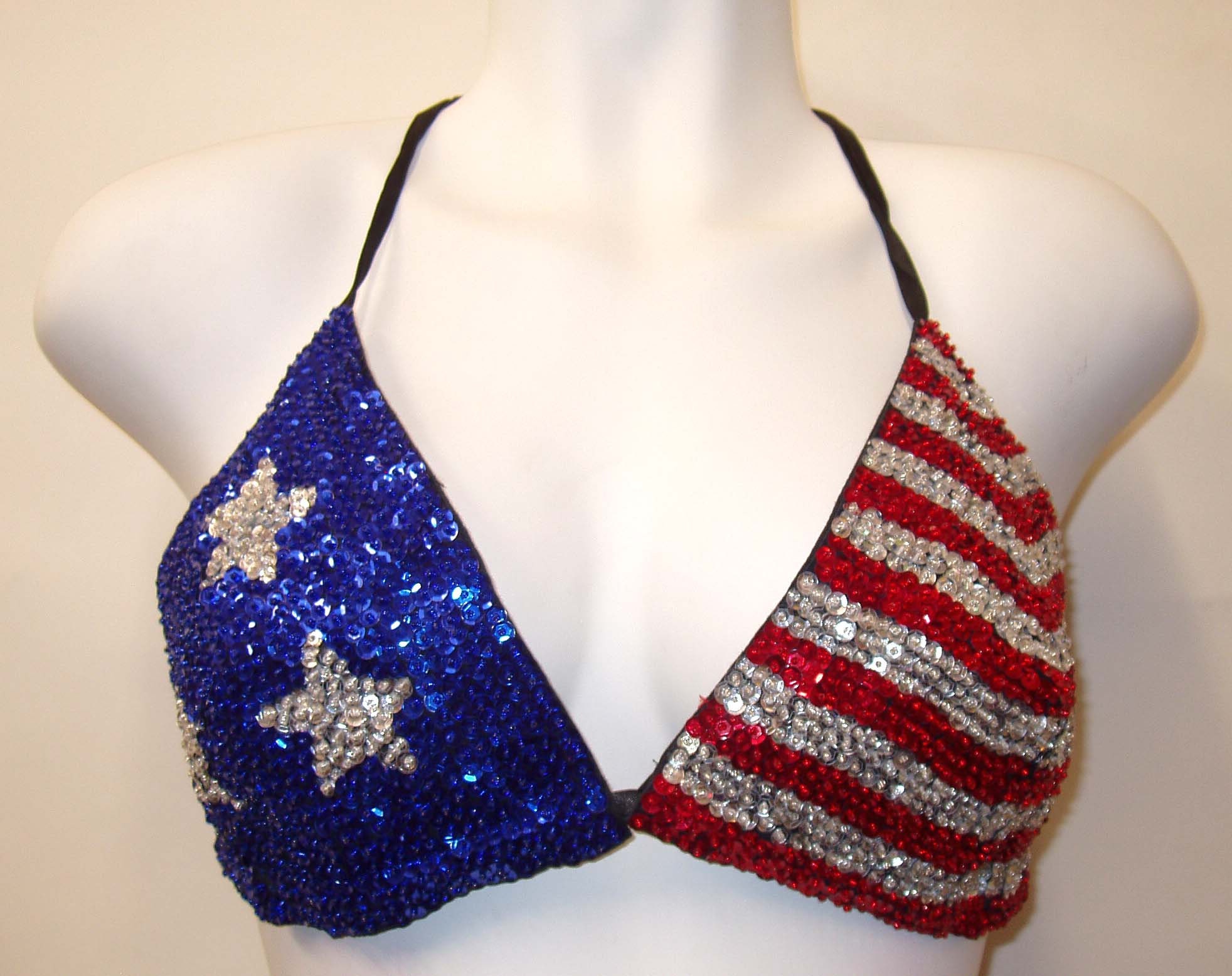 Y2K Sequin Patch American flag bra top new Rally Party Rave Festival Beach  USA