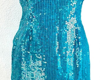 Sequin Evening Hand-beaded Short Dress TURQUOISE