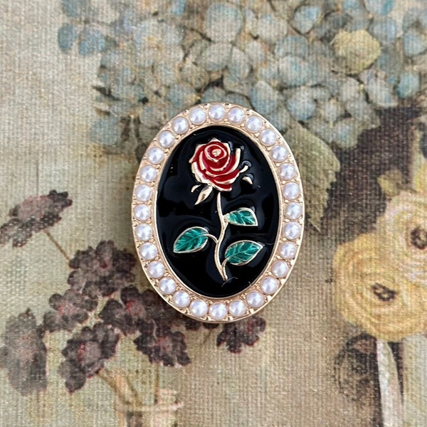 vintage Inspired Rose Limoges Cameo Brooch, Renaissance Jewelry, Enamel Brooch, Cameo Brooch, Gift for Her